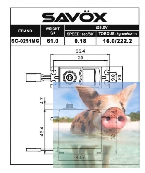 Serwo Savox SC-0251MG 61g (16kg/.0,18sec) Serwo Savox SC-0251MG 61g (16kg/.0,18sec)