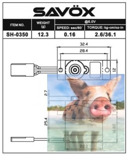 Serwo Savox SH-0350 42g (micro, 2.6kg/.0,16sec)
